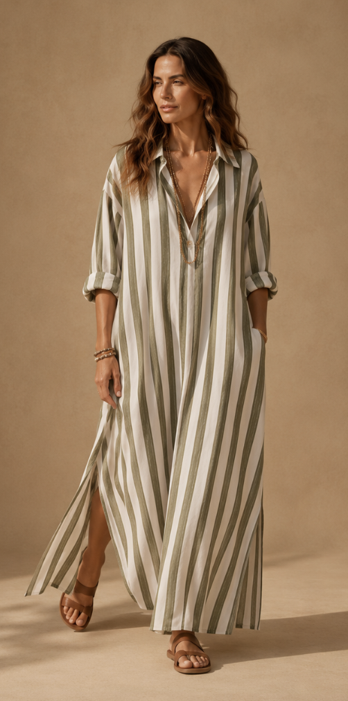 Women's Long Sleeve Striped Maxi Dress