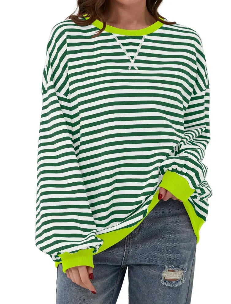 Nienke - Women's Striped Sweatshirt – Green