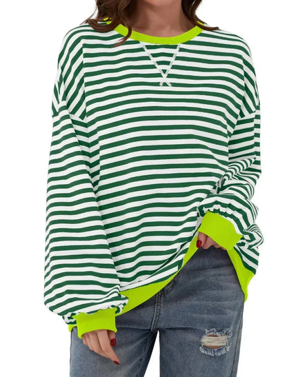 Nienke - Women's Striped Sweatshirt – Green