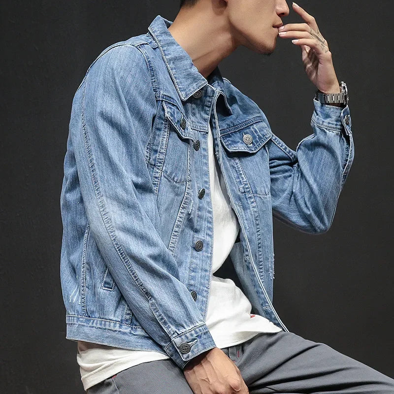 Men's Denim Jacket with Multiple Pockets