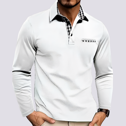 Men's Long-Sleeve Polo Shirt with Button Placket