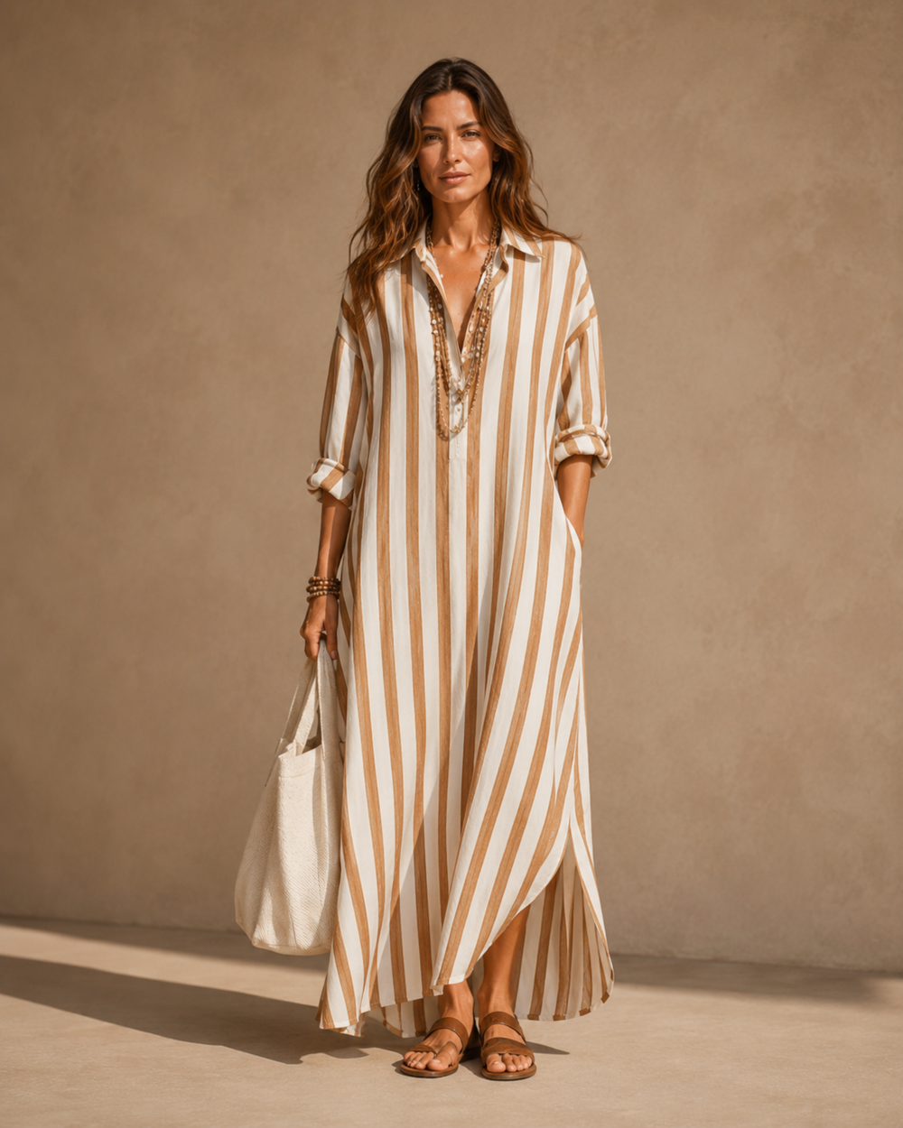 Women's Long Sleeve Striped Maxi Dress
