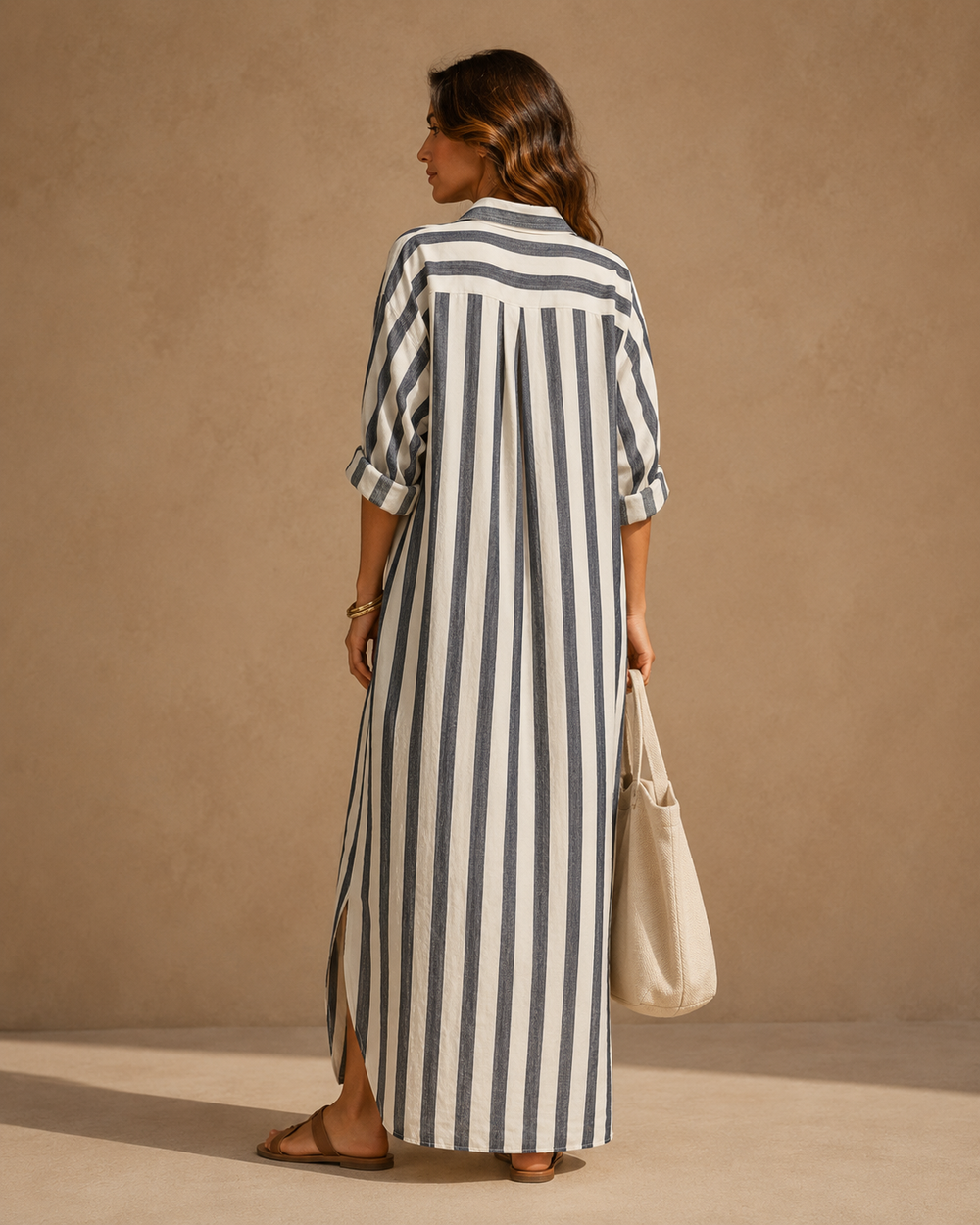 Women's Long Sleeve Striped Maxi Dress