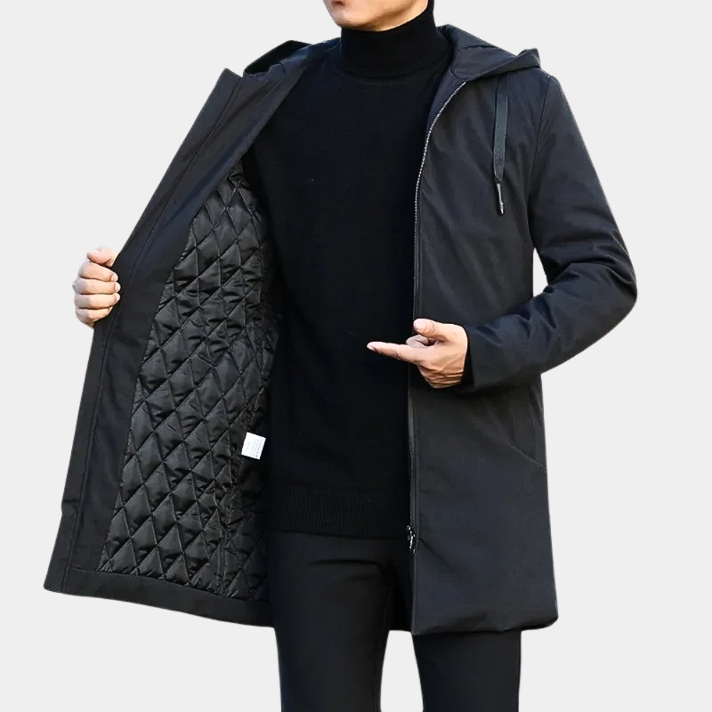 Men's Longline Hooded Coat with Quilted Lining