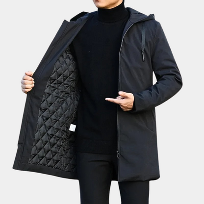 Men's Longline Hooded Coat with Quilted Lining
