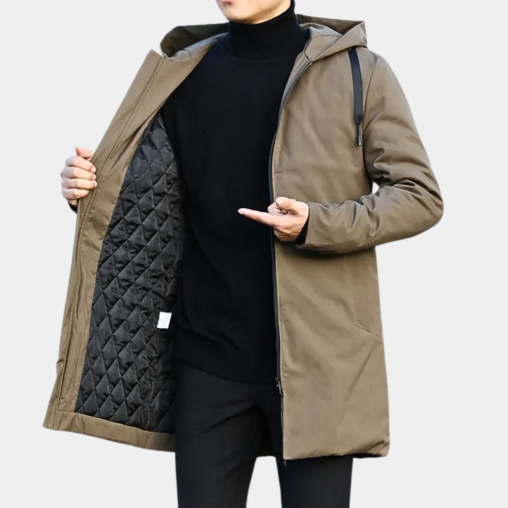 Men's Longline Hooded Coat with Quilted Lining