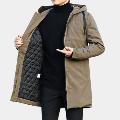 Men's Longline Hooded Coat with Quilted Lining