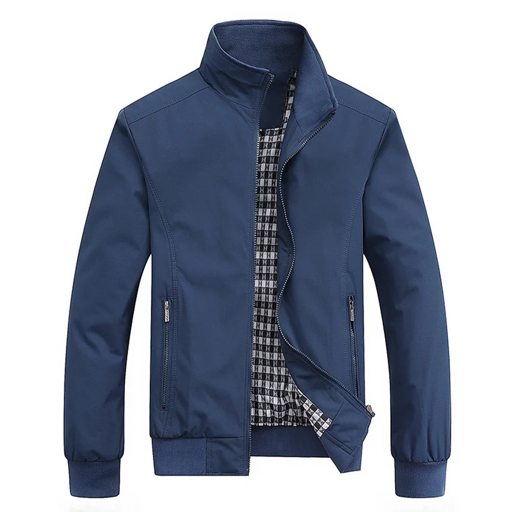 Men's Water-Repellent Windbreaker with Checked Lining
