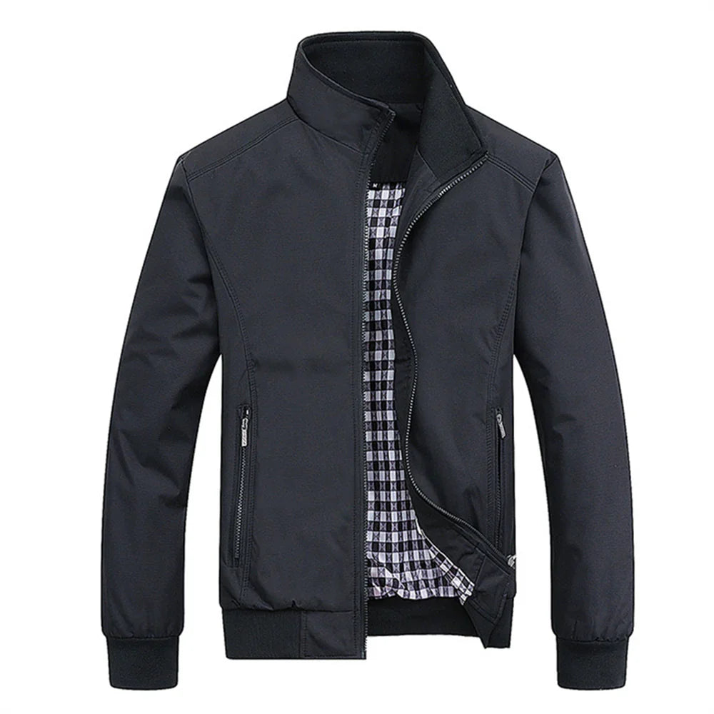Men's Water-Repellent Windbreaker with Checked Lining