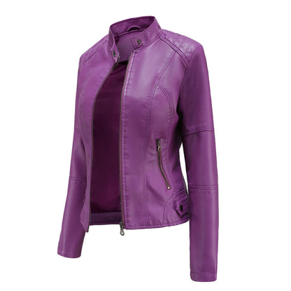 Women's Tailored Leather Jacket with Notch Lapels