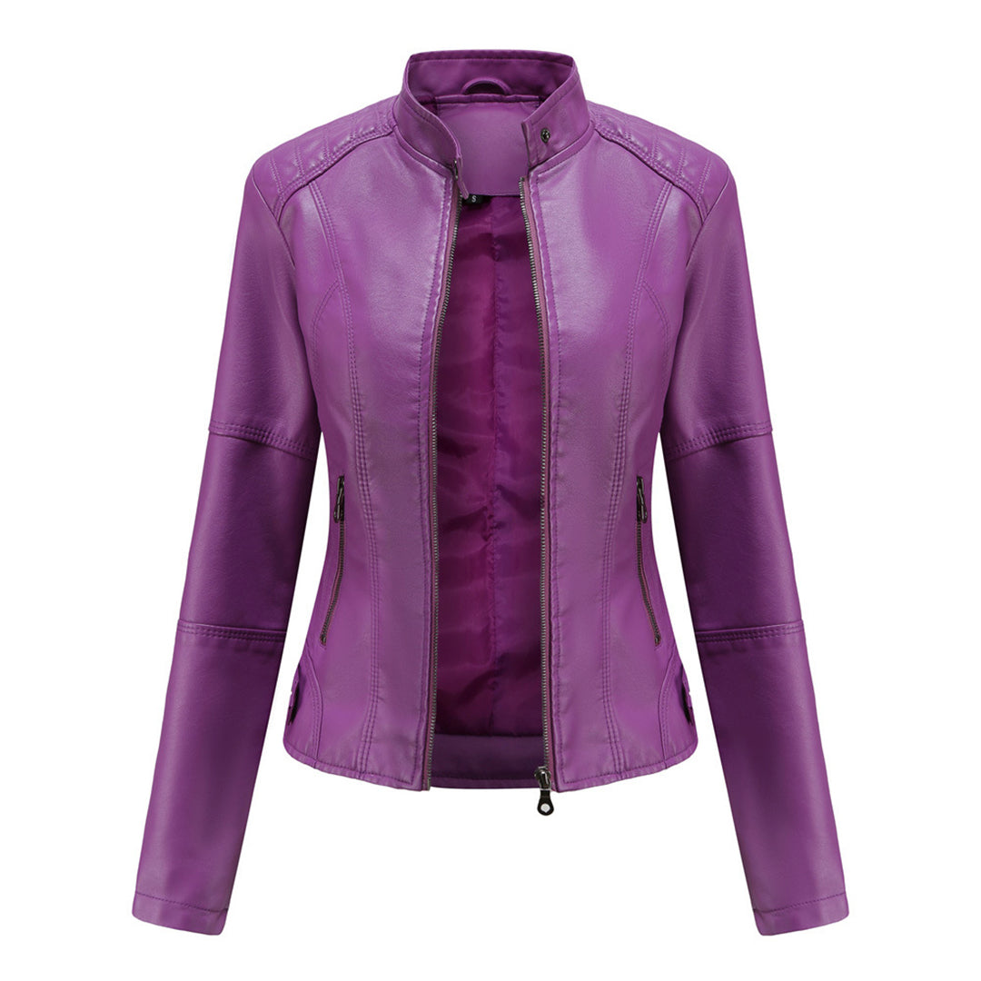 Women's Tailored Leather Jacket with Notch Lapels