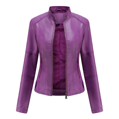Women's Tailored Leather Jacket with Notch Lapels