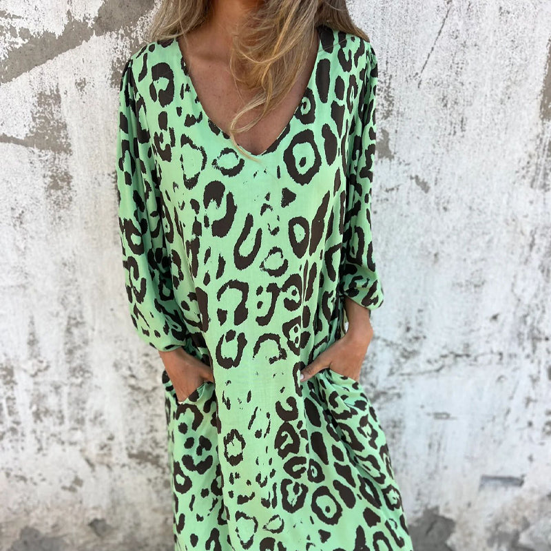 Women's Leopard V-Neck Maxi Dress