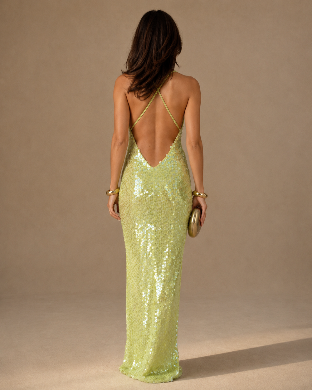 Women's Sequin Backless Maxi Cocktail Dress