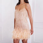 Women's Spaghetti Strap V-Neck Fringe Mini Dress-10