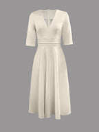Women's Three-Quarter Sleeve V-Neck Midi Dress-4