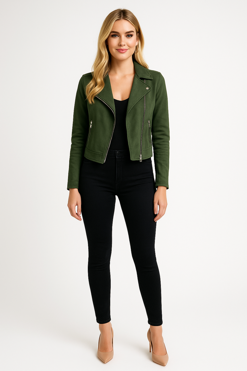 Women's Cropped Jacket with Zip Front