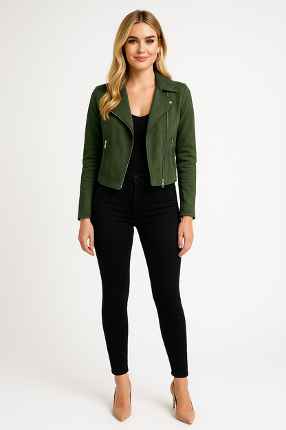 Women's Cropped Jacket with Zip Front