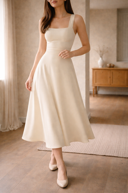 Women's A-Line Midi Dress with Wide Straps