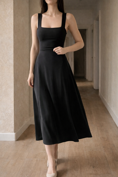 Women's A-Line Midi Dress with Wide Straps