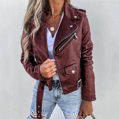 Women's Biker Jacket with Asymmetric Zip