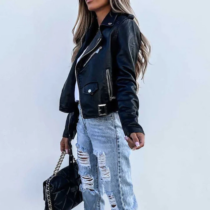 Women's Biker Jacket with Asymmetric Zip