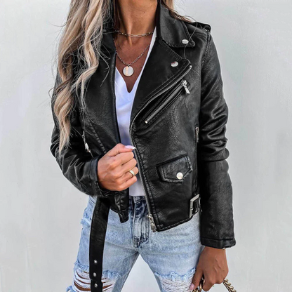 Women's Biker Jacket with Asymmetric Zip