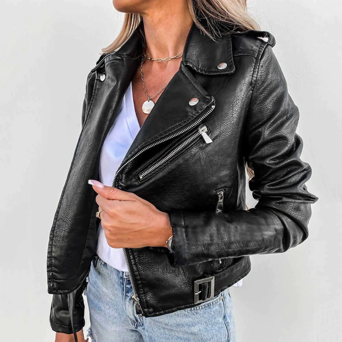 Women's Biker Jacket with Asymmetric Zip