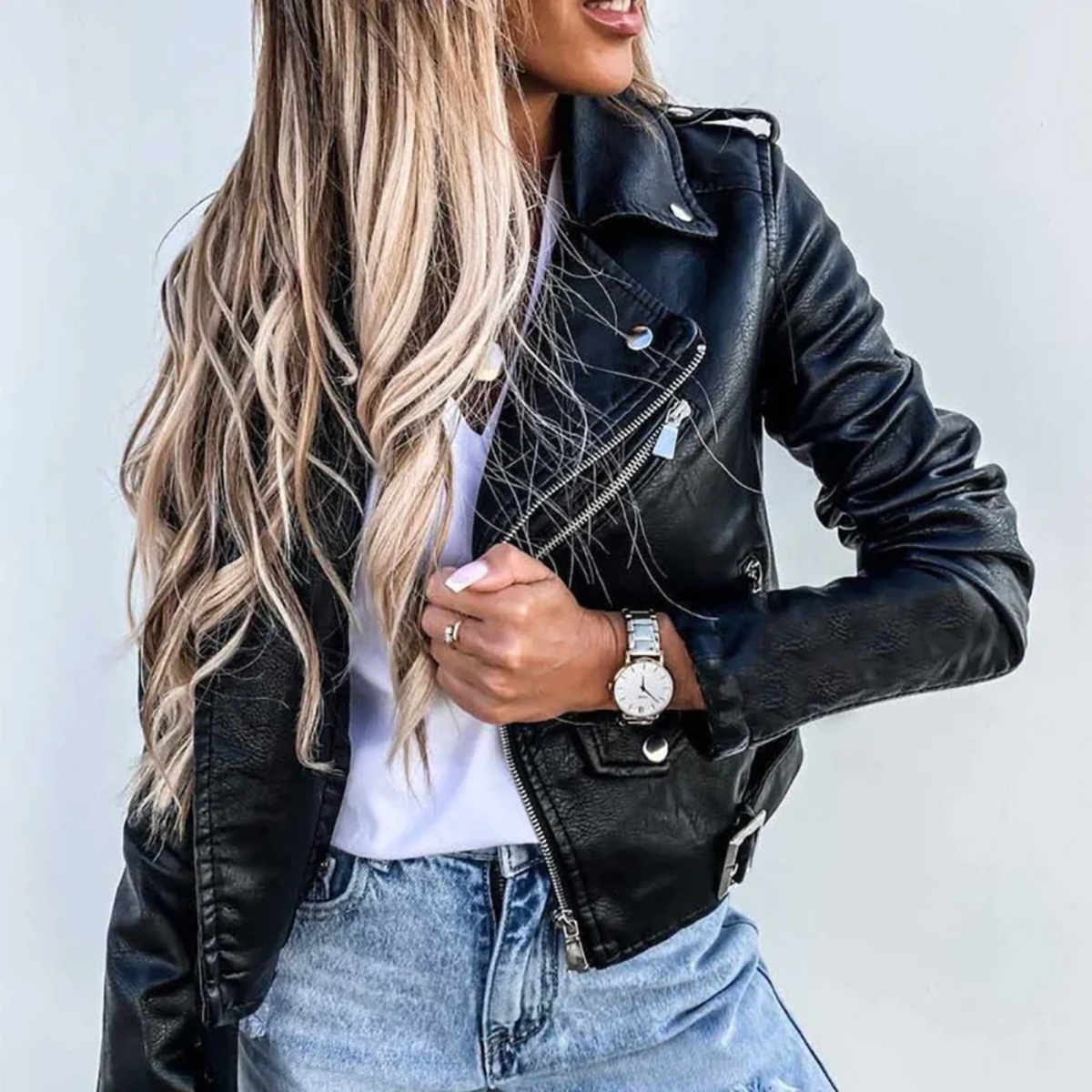 Women's Biker Jacket with Asymmetric Zip