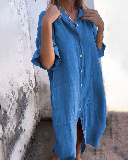 Women's Relaxed Linen Dress with V-Neck