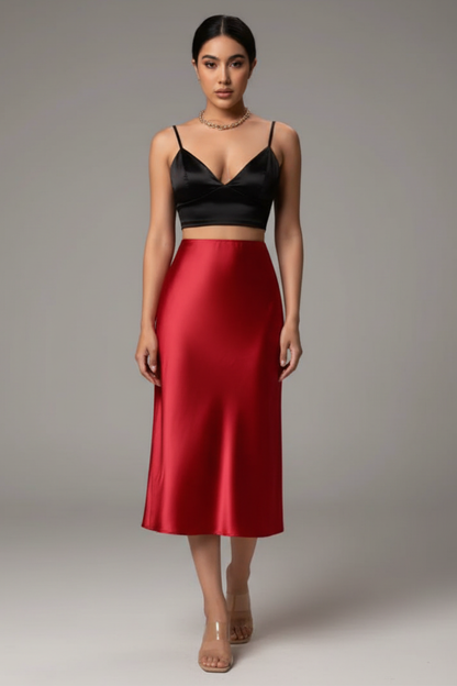 Women's Satin Midi Skirt with A-Line Cut
