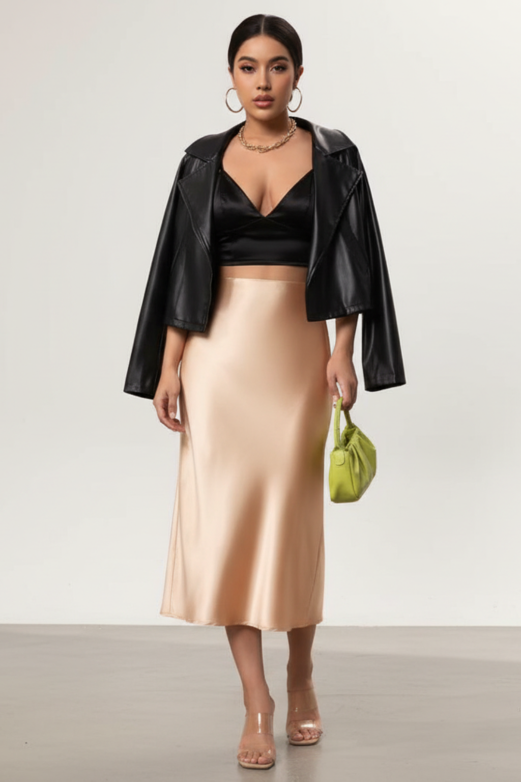 Women's Satin Midi Skirt with A-Line Cut