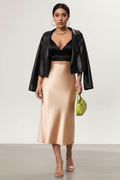 Women's Satin Midi Skirt with A-Line Cut