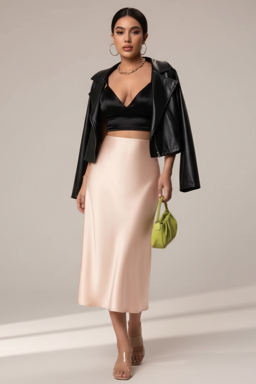Women's Satin Midi Skirt with A-Line Cut