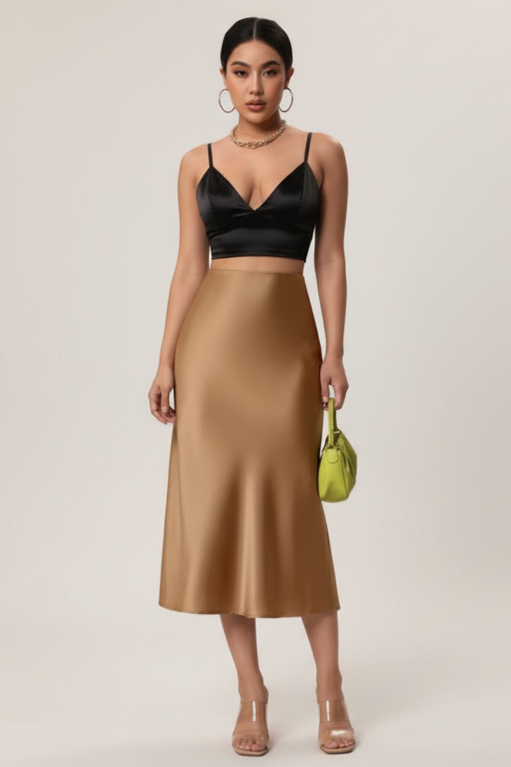Women's Satin Midi Skirt with A-Line Cut