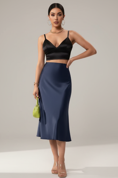Women's Satin Midi Skirt with A-Line Cut