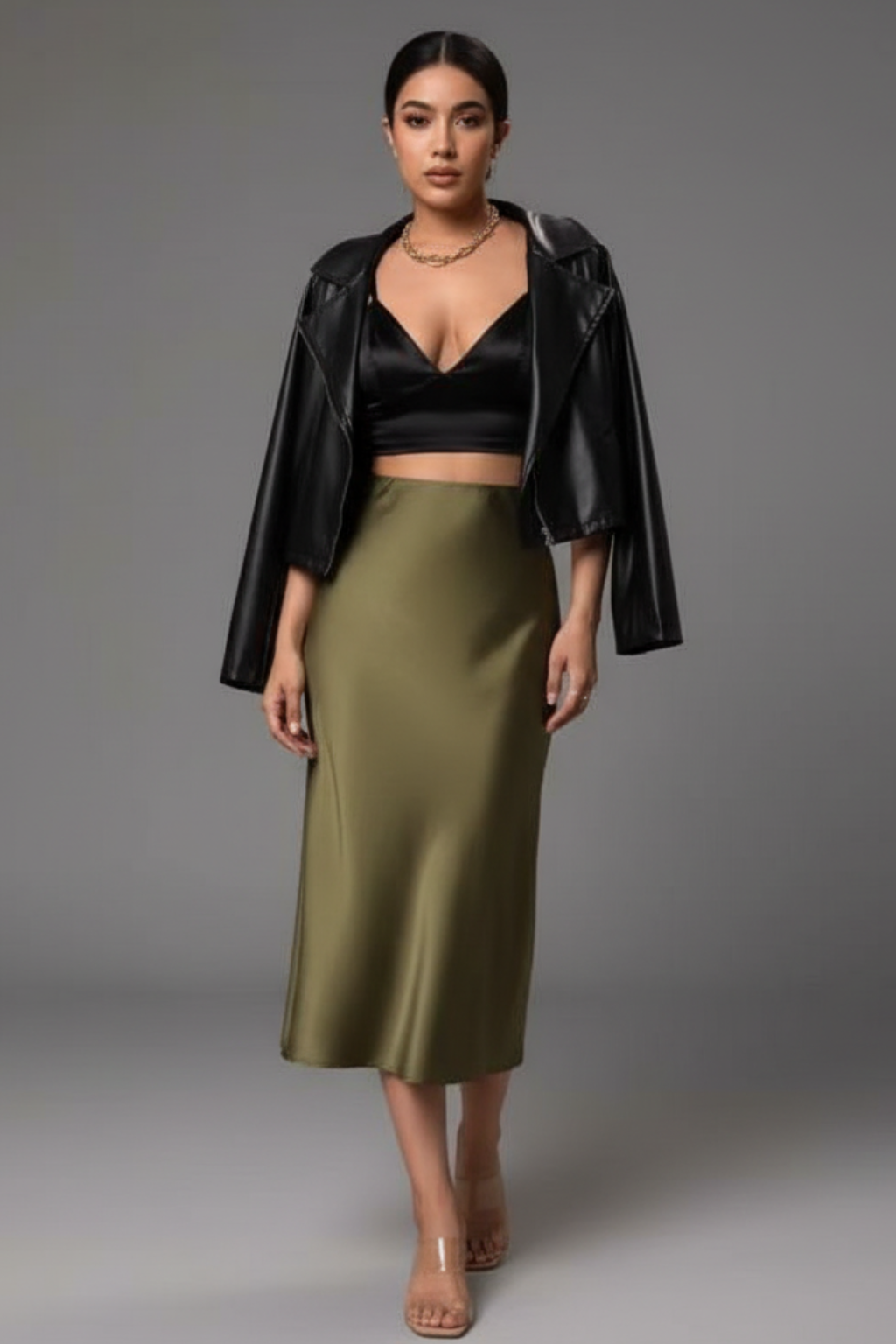 Women's Satin Midi Skirt with A-Line Cut