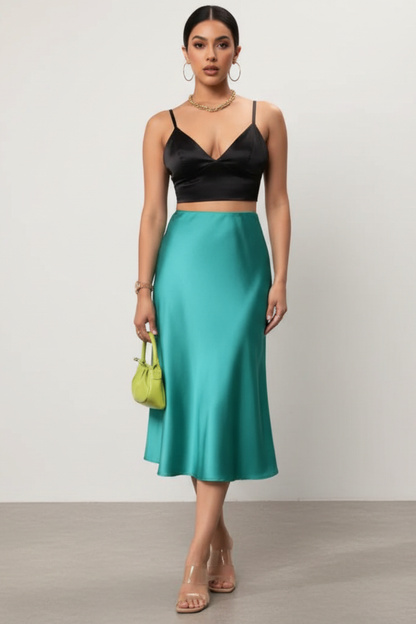 Women's Satin Midi Skirt with A-Line Cut
