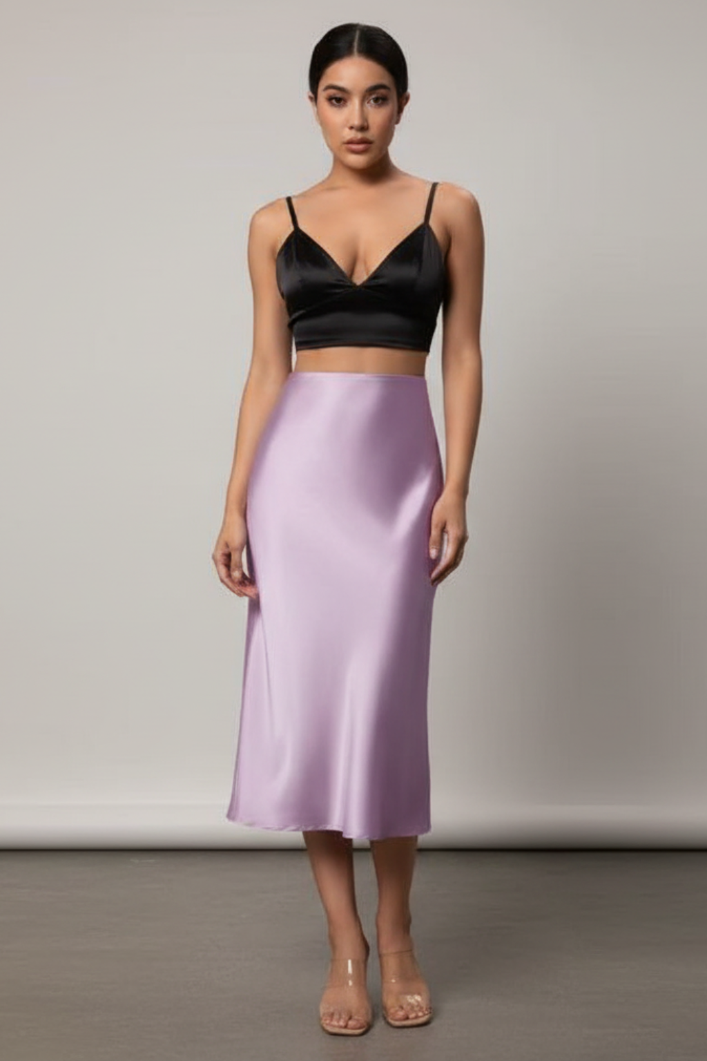 Women's Satin Midi Skirt with A-Line Cut