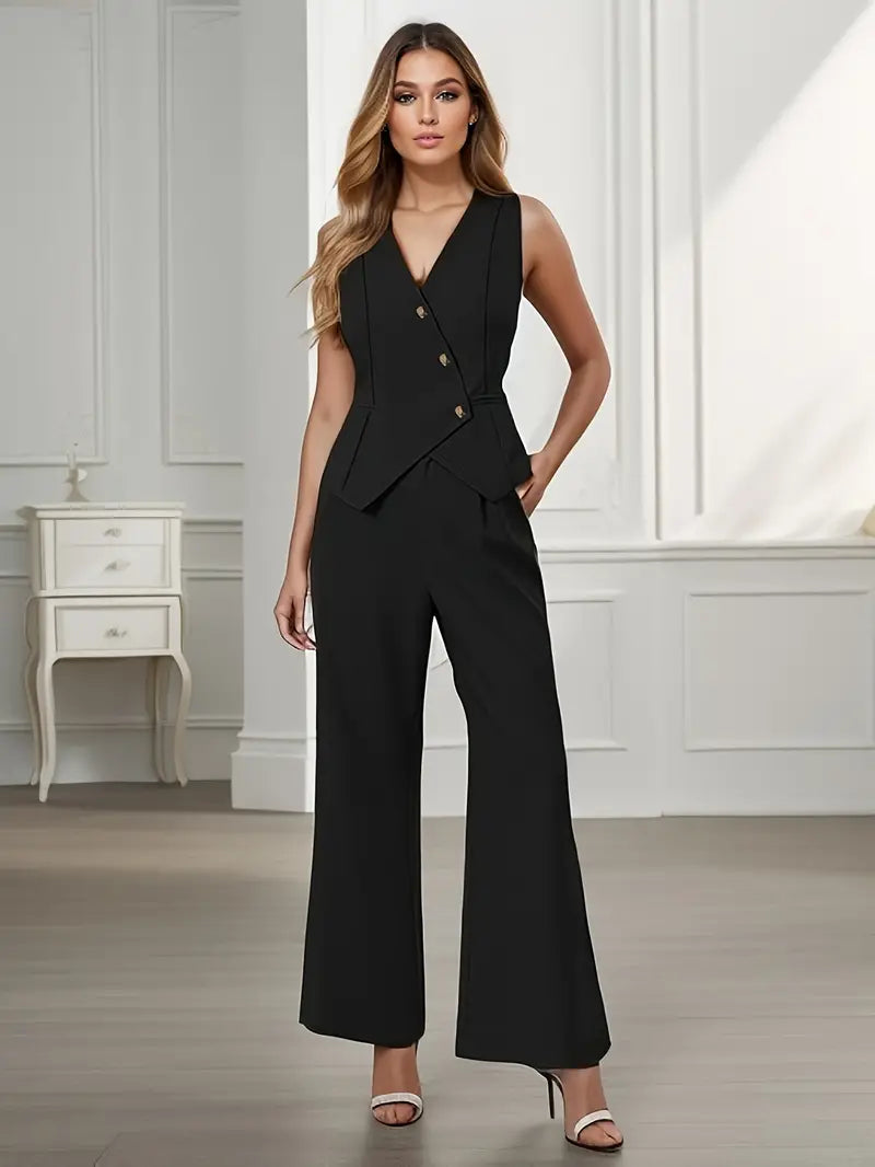 Women's Sleeveless Button-Front Maxi Jumpsuit-3