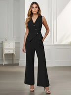 Women's Sleeveless Button-Front Maxi Jumpsuit-3