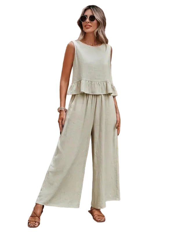 Women's Sleeveless Ruffled Two-Piece Wide-Leg Set-1