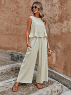 Women's Sleeveless Ruffled Two-Piece Wide-Leg Set