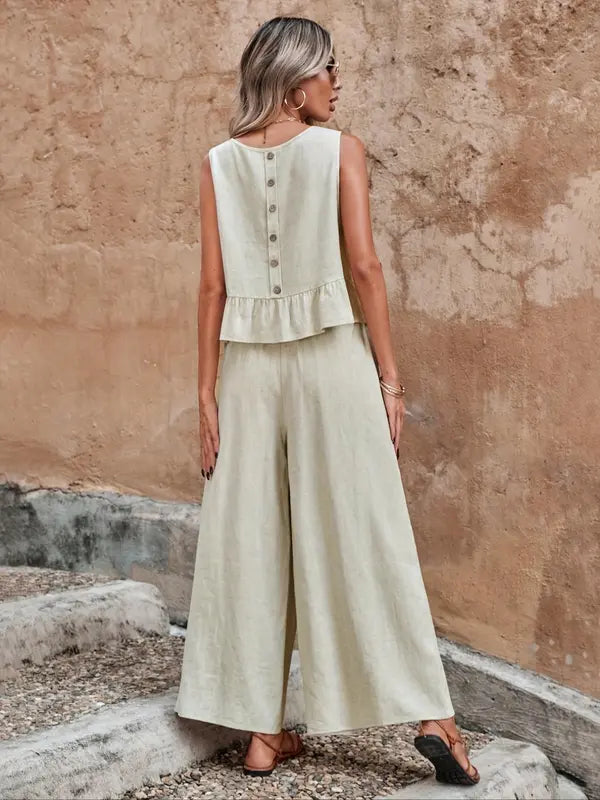 Women's Sleeveless Ruffled Two-Piece Wide-Leg Set-2