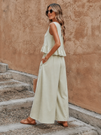 Women's Sleeveless Ruffled Two-Piece Wide-Leg Set