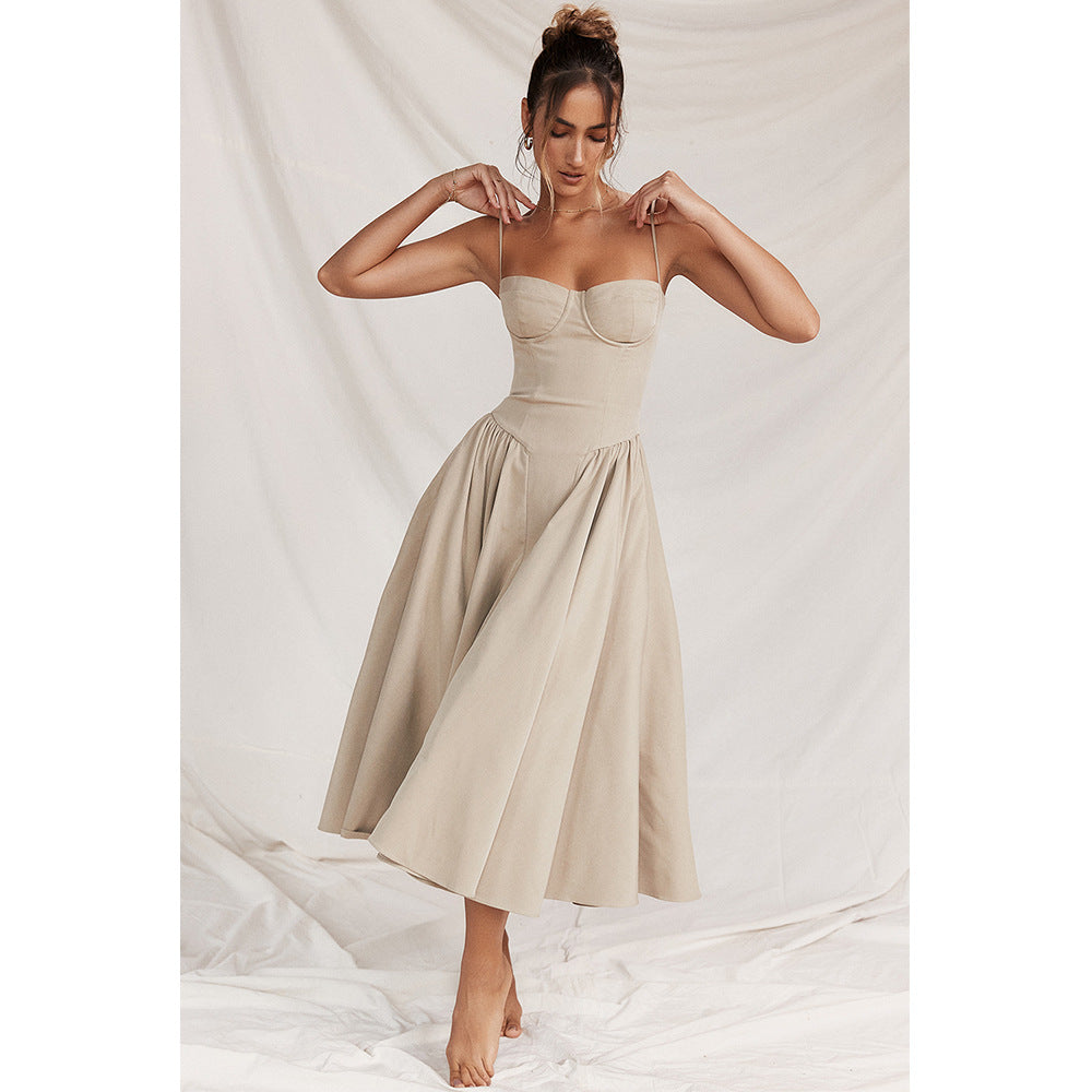 Women's Corset Midi Dress With Adjustable Straps