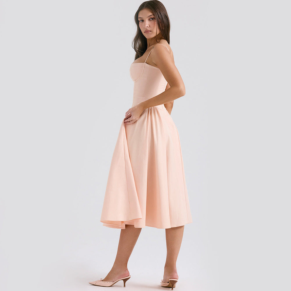 Women's Corset Midi Dress With Adjustable Straps
