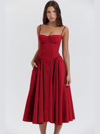 Women's Corset Midi Dress With Adjustable Straps