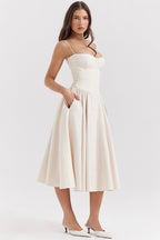 Women's Corset Midi Dress With Adjustable Straps