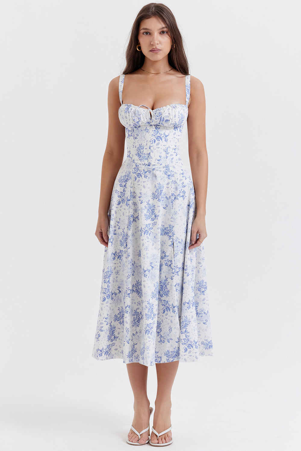 Women's Floral Bustier Corset Midi Dress-7